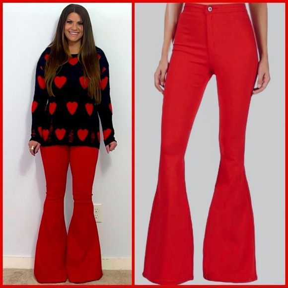 Restocked- Red Bell Bottom Jeans/ S-XL / 34” Inseam - Picture 8 of 10